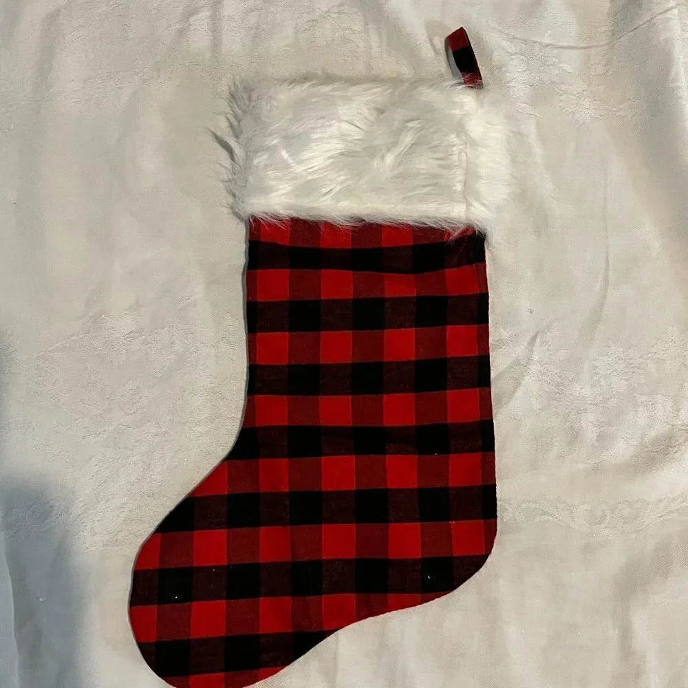 Set of 3 Large Buffalo Print Christmas Stockings with Faux Fur Trim, NWOT
